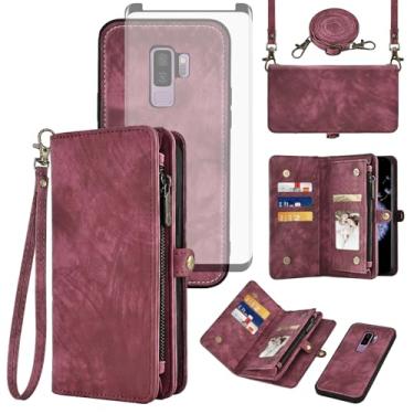 Imagem de Asuwish Capa de celular para Samsung Galaxy S9 Plus com zíper carteira magnética destacável com protetor de tela de vidro temperado alça transversal flip porta-cartões S9+ 9S 9+ S 9 9plus S9plus