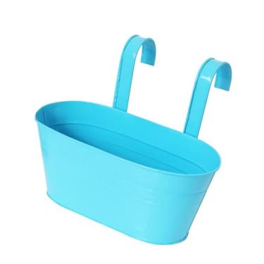 Imagem de Nishiyuenyi Vaso de Flores Pendurado em Balde de Ferro, Decoração Oval para Janela, Suporte para Flores, Vaso de Plantas para Casa, Cerca, Quintal, Pátio, Escritó, Azul