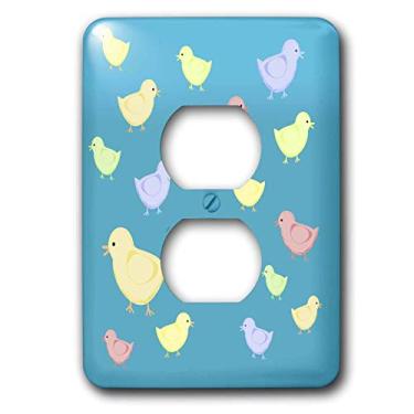 Imagem de 3dRose Lsp_44024_6 Pintinhos coloridos de desenho de Páscoa prontos para levar para casa galinhas em pastéis 2 tomadas