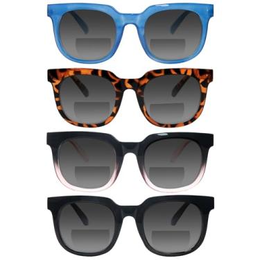 Imagem de VIGOALOR Pacote com 4 óculos de sol bifocais de leitura para mulheres e homens, dobradiça de mola, moderno, bifocal, uso externo, UV400, óculos de sol, 4 misturas, Medium