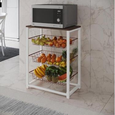 Imagem de Fruteira com Suporte para Micro-ondas Barcelona Aço Branco Cesto Cobre
