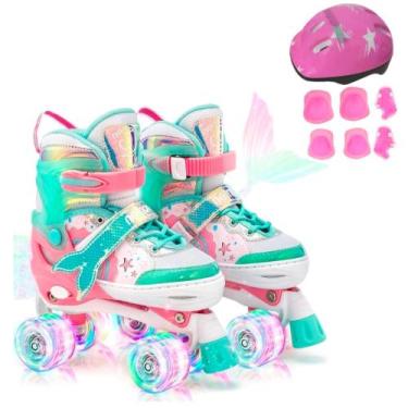 Imagem de Patins Infantil 4 Rodas ARCO IRIS Com Led Com Kit Proteção Menina Meni