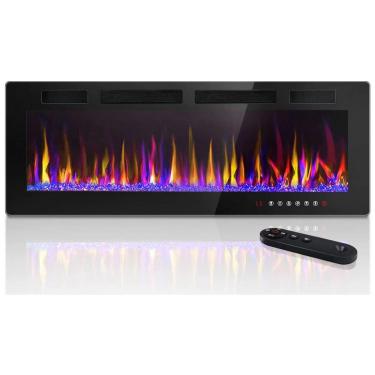 Imagem de Lareira Elétrica de Embutir A45x106L com Controle Remoto e 12 Cores de Chamas, 110V 1500W, LEMBERI, Preta