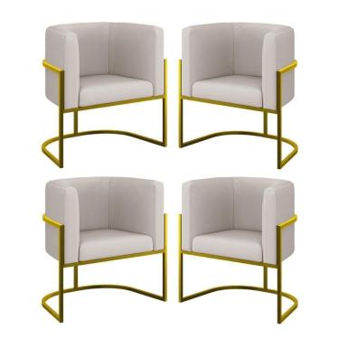 Imagem de Kit 4 Cadeiras Poltrona Lua Corino Sala Quarto Gold Balaqui Cor:bege Bege