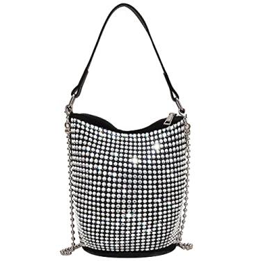 Imagem de Bydenwely Bolsa Hobo com rebites de strass, bolsa feminina chique, bolsa de noite, bolsa de mão transversal para festa de formatura, Prata