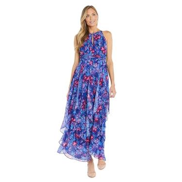 Imagem de R&M Richards Vestido longo de chiffon com estampa floral, Azul-marinho/pervinca, 44