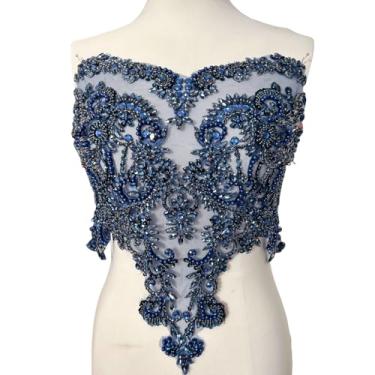 Imagem de Succi Shan Apliques de remendos feitos à mão com cristais de strass de vidro para costurar em vestidos de casamento de renda de renda DIY roupas (azul escuro)