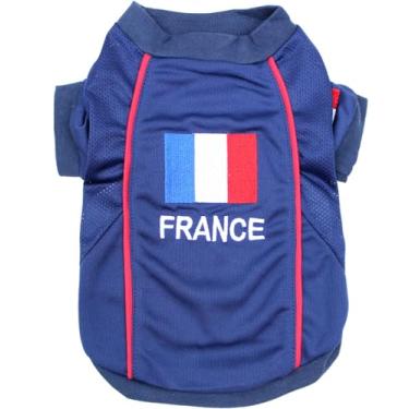 Imagem de Parisian Pet Camisa para cães - Fantasia esportiva de tecido de malha respirável bordada "França" - Roupas esportivas de futebol e olímpicas para animais de estimação - Camisetas leves para cães