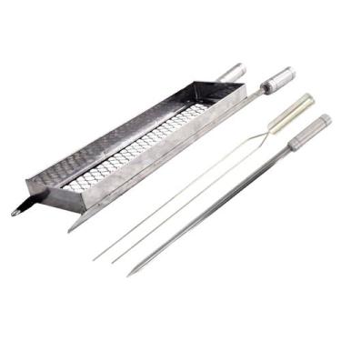 Imagem de Grelha Cesto + 2 Espetos Inox 60cm, Coração, 68cm M - LAURINDOS CHURRA