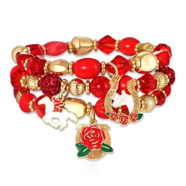 Imagem de NLCAC Pulseiras femininas de carnaval com glitter, coroa de flores de lis, pulseiras elásticas com contas douradas roxas e verdes douradas, acessório de carnaval, presentes de festa, one size,