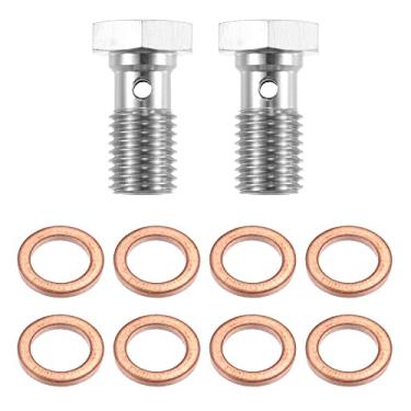 Imagem de X AUTOHAUX 2 peças de aço inoxidável M10 x 1,25 rosca turbo linha de freio parafuso banjo com arruelas de cobre, parafuso banjo único 20 mm de comprimento