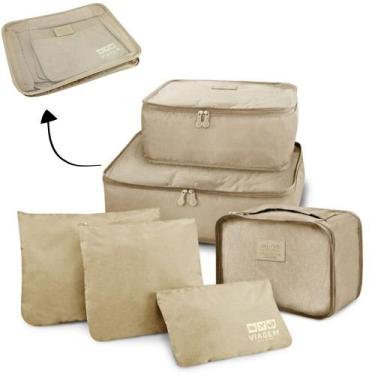 Imagem de Kit Organizadores de Malas para Viagem Jacki Design 6 Peças, Marrom