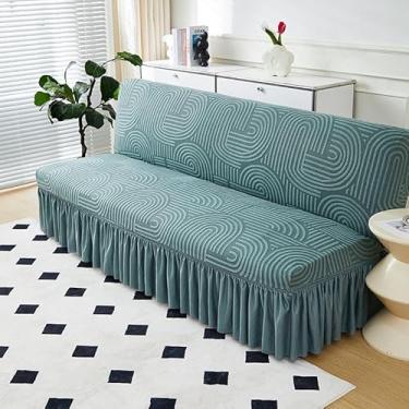 Imagem de Capa de futon sem braços com saia de babados, sofá-cama futon altamente elástica(Green,Medium (160-190cm))