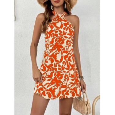 Imagem de Vestido Feminino Com Estampa Tropical, Gola Halter, Costas Nuas, Estil