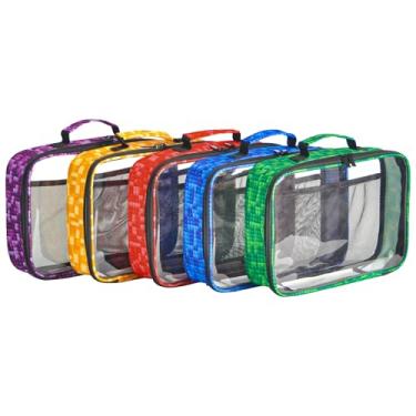 Imagem de 5 bolsas de armazenamento de brinquedos para crianças, bolsa organizadora de viagem para tijolos de brinquedo, quebra-cabeças, blocos de construção, design de impressão colorida à prova d'água com