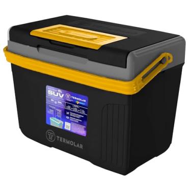 Imagem de Caixa Termica Suv Cooler Com Alça 8 Litros Praia Pesca Camping Cor Preto E Amarelo Termolar