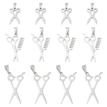 Imagem de LiQunSweet 15 peças, 3 estilos, pingentes em forma de tesoura de aço inoxidável 304, berloques com tema de ferramenta de barbeiro para joias faça você mesmo, colar, pulseira, brinco, bolsa, artesanato