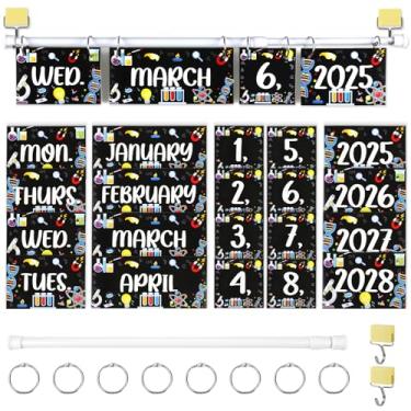 Imagem de CORNER LACE Conjunto de calendário magnético com tema científico para sala de aula, quadro de avisos, decoração de parede com suporte ajustável e 56 cartões de data para professores, materiais de