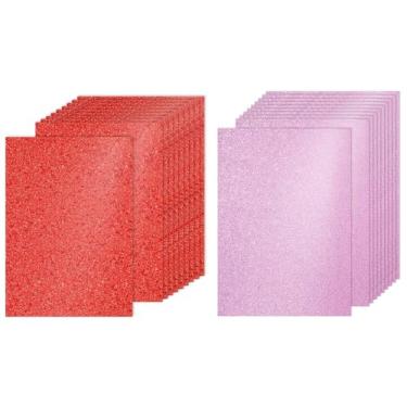 Imagem de PATIKIL 40 folhas de cartolina com glitter vermelho/rosa, 21 x 29,7 cm, papel brilhante A4, 250 g/m², papel brilhante para artesanato, scrapbook, arte faça você mesmo, festa de casamento