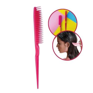 Imagem de Pente De Cabelo Desembaraçador Básico Rosa Com Pontas Arredondadas Ricca