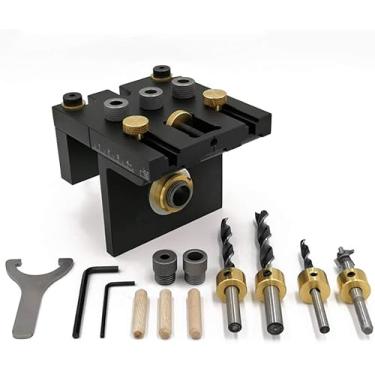 Imagem de Kit De Gabarito De Cavilha, 6/8/10 / 15mm Broca De Furo De Cavilha De Madeira Braçadeira Para Carpintaria, 3 Em 1 Localizador De Guia De Perfuração Ajustável Para Ferramentas De Carpintaria