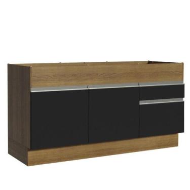 Imagem de Balcão Pia Glamy 150Cm 2 Porta Gaveta sem Tampo Rustic Preto - MADESA