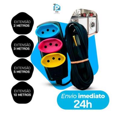 Imagem de Extensão Multicolorida Tripolar 10A - 2/3/5/10 Metros - Bivolt para Us