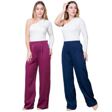 Imagem de Kit 2 Calças Pantalona Feminina de Alfaiataria Lisa com Pregas - Maran