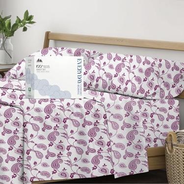 Imagem de Mayfair Linen Lençóis 100% algodão orgânico estampado, solteiro, GG, 3 peças, algodão orgânico, percal (solteiro), lençol refrescante para dormitório, roupa de cama de hotel com bolso profundo de 40,6