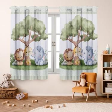 Imagem de Cortina Infantil Decorativa, 200x150cm, Poliéster Estampado, para Quarto e Sala, 2 Peças (SAFARI ARVORE)