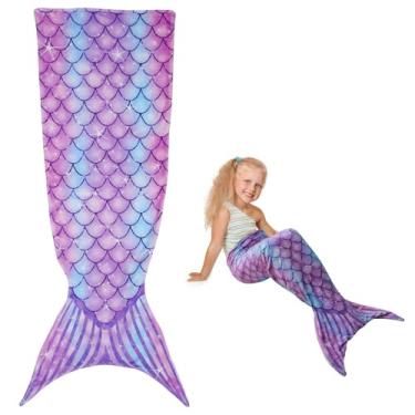 Imagem de LYIYEYAN Cobertor de cauda de sereia, saco de dormir de flanela cauda de sereia, cobertor de dormir de sereia (roxo)