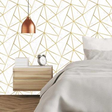Imagem de Papel De Parede Mármore Zara Dourado E Branco Lavável