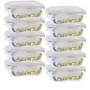 Imagem de Conjunto 10 Potes 640ml Vidro Hermético 4 Travas Marmita