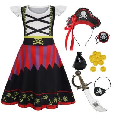 Imagem de Vestido de fantasia de pirata Eledobby Girls com acessórios de 9 a 10 
