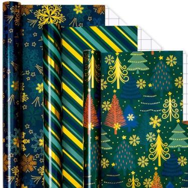 Imagem de Papel de embrulho de Natal MAYPLUSS 43x305 cm 3 rolos metálicos