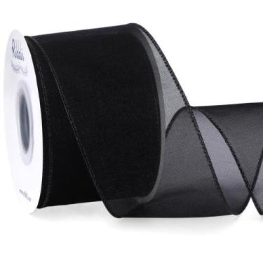 Imagem de Árvore de Natal Ribbon Ribbli Black Organza com fio de 2,5 cm x 18 m