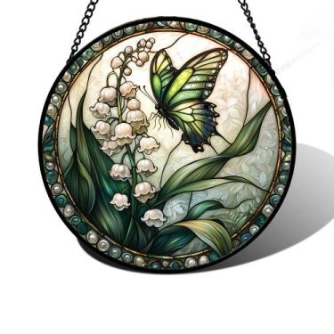 Imagem de Janela de vitral pendurada DASTOLL Butterfly Lily 25 cm