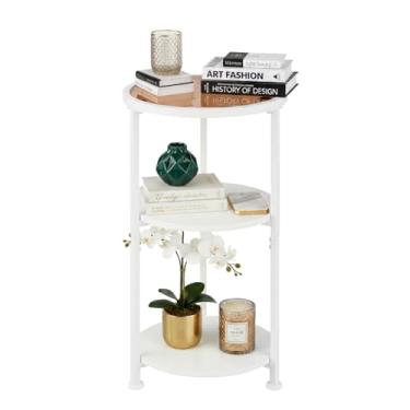 Imagem de ZEXVIDA Mesa lateral de vidro, pequena mesa lateral redonda de vidro temperado com prateleiras de armazenamento de 3 camadas para espaços pequenos, mesa de canto redonda de vidro moderna para sala de