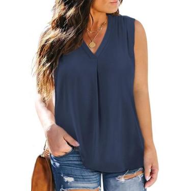 Imagem de Camisetas regatas femininas Eytino, tamanho grande, decote em V, sem m