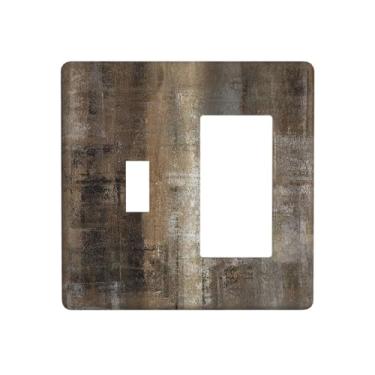 Imagem de Nadoabtm Capas de tomada antigas vintage cobre rústico enferrujado moderno marrom marrom 1 interruptor 1 combinação de balancim placa de parede decorativa placas de interruptor elétrico placa de