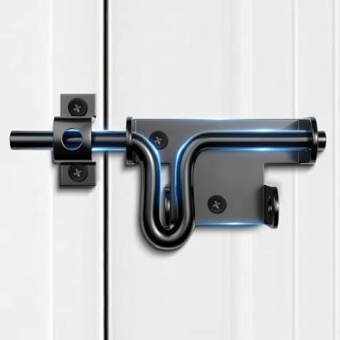 Imagem de QonicFly Trava de portão resistente com orifício de cadeado, trava de parafuso deslizante espesso de metal para cerca de madeira/porta de galpão/portas de celeiro, uso canhoto ou direito (1 pacote)