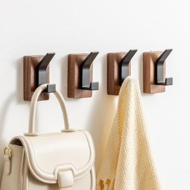 Imagem de RVXHUA Pacote com 4 ganchos de parede de madeira – suporte de parede ou adesivo para entrada, mudroom, banheiro – cabides decorativos de casa de fazenda para toalhas, chapéus, chaves, bolsas, bolsas e