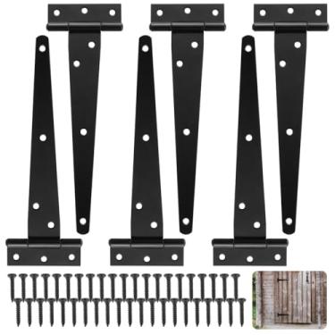 Imagem de Dobradiças de portão resistentes de 20 cm com 42 parafusos, dobradiças de metal para celeiros de madeira, cercas, armários, janelas, dobradiças de porta de galpão à prova de ferrugem, 6 peças de