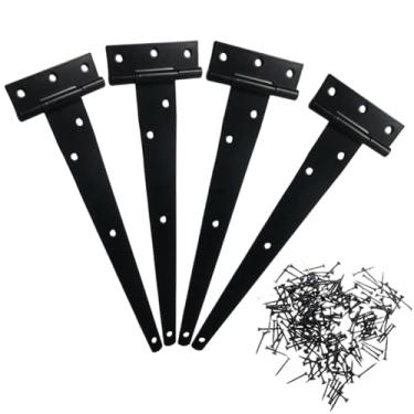 Imagem de 4 peças de dobradiça de porta em T de 25,4 cm resistente, dobradiças de porta para galpão de celeiro em T, alça preta à prova de ferrugem para Puertas de Madera, quintal de cerca de madeira