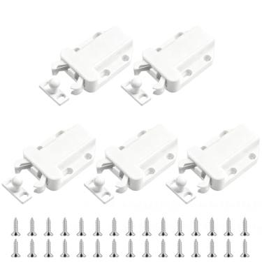 Imagem de FOCMKEAS 5 peças de trinco branco rebote dispositivo de travamento automático trava de plástico adequado para guarda-roupas, armários, gavetas, armários e travas de porta de móveis