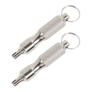 Imagem de ZQTSANKESL 2 peças chave de núcleo de válvula portátil de aço inoxidável para carro de bicicleta válvula de desmontagem de pneu ferramenta de desmontagem de núcleo de válvula chaveiro ferramenta