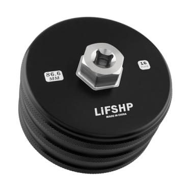 Imagem de LIFSHP Chave de filtro de óleo de 86,6 mm com 16 canais, alumínio e aço inoxidável para ferramenta de remoção de tampa de filtro de óleo BMW para troca de óleo - preto