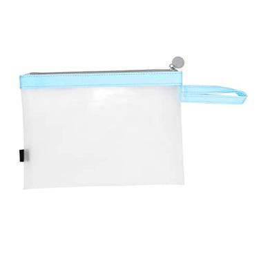 Imagem de Bolsa de arquivo com zíper A4 Bolsos para pasta à prova d'água Portátil Fácil de transportar Material fosco Confortável Transparente TPU Poliéster Organizador de documentos para (Azul)