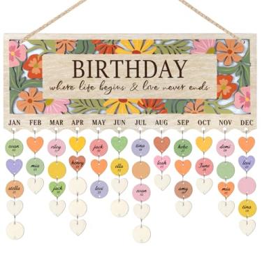 Imagem de TOARTi Placa de calendário de aniversário de família de flores silvestres 3D (38 x 16,3 cm) com 100 etiquetas de parede, decoração de parede de celebração de aniversário de madeira faça você mesmo