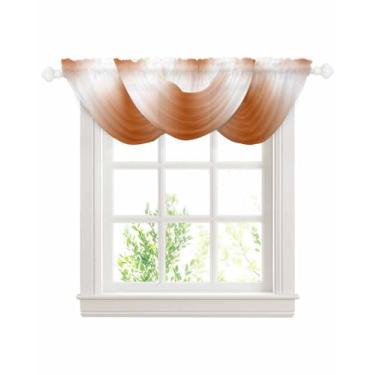 Imagem de Canguru ombré laranja queimado para janelas, cortinas de saia transparente de cozinha gradiente laranja moderno, arte abstrata, bolso para varão elegante para sala de estar, quarto, 120 x 98 cm, 3